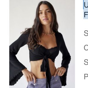 UO Daisy Ribbed Tie-Front Top